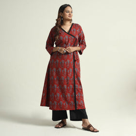 Buy Block Print Cotton Flared Ajrakh Kurta with Palazzo Set
