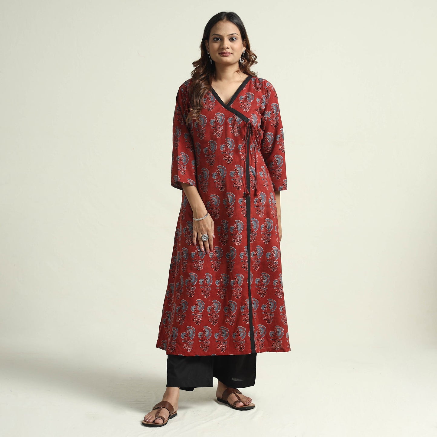 Buy Block Print Cotton Flared Ajrakh Kurta with Palazzo Set