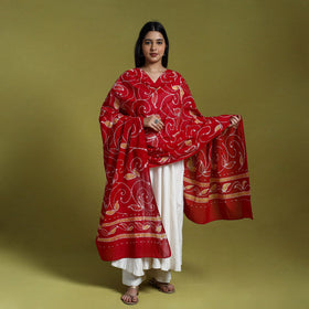  Red Cotton Hand Batik Print Dupatta