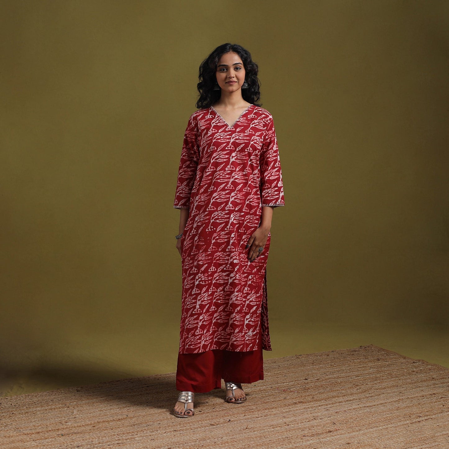 Cotton hand batik embroidered straight kurta for women 19