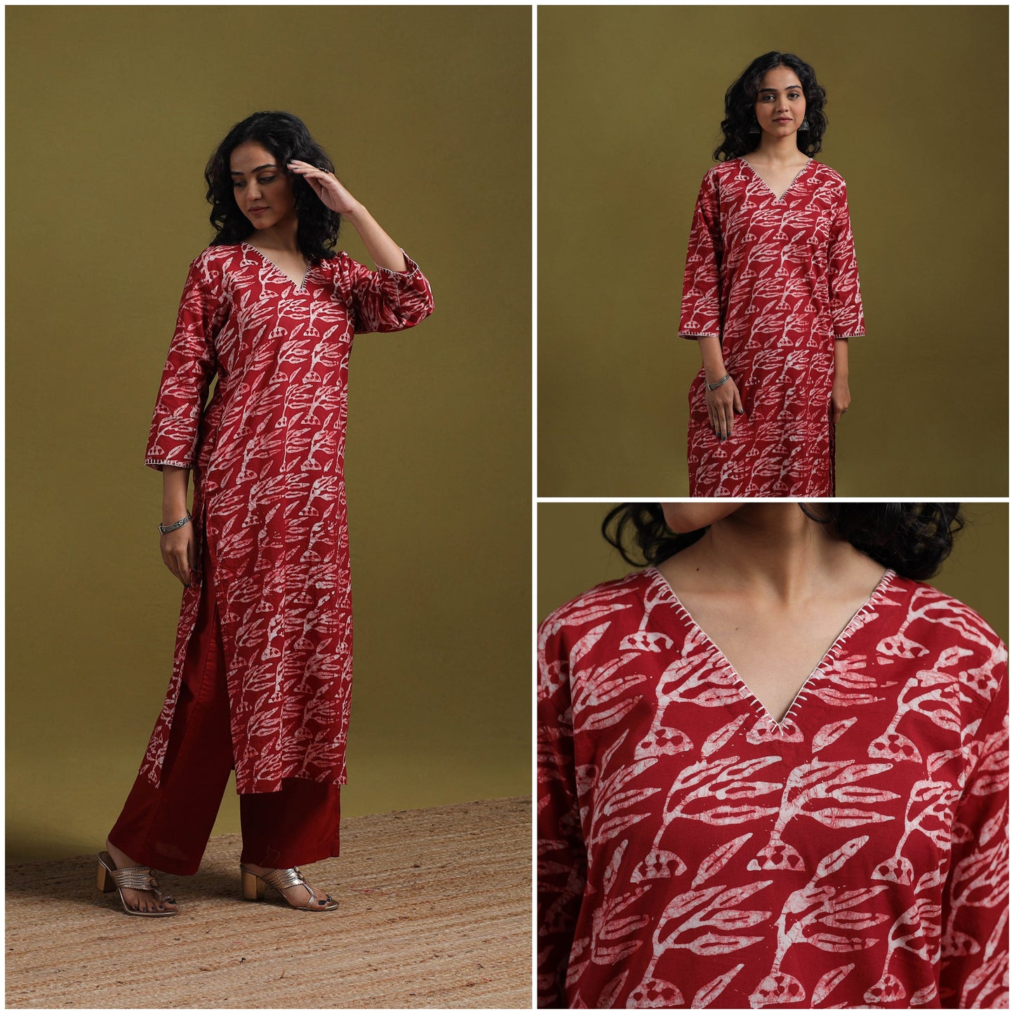 Cotton hand batik embroidered straight kurta for women 19