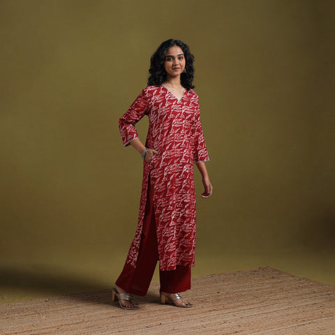 Cotton hand batik embroidered straight kurta for women 19