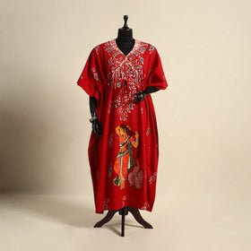 Red - cotton hand batik kaftan with tie-up waist (long) 07