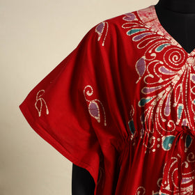 Red - cotton hand batik kaftan with tie-up waist (long) 07