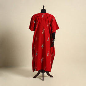 Red - cotton hand batik kaftan with tie-up waist (long) 07