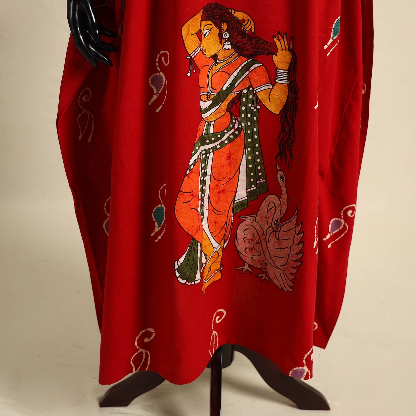 Red - cotton hand batik kaftan with tie-up waist (long) 07