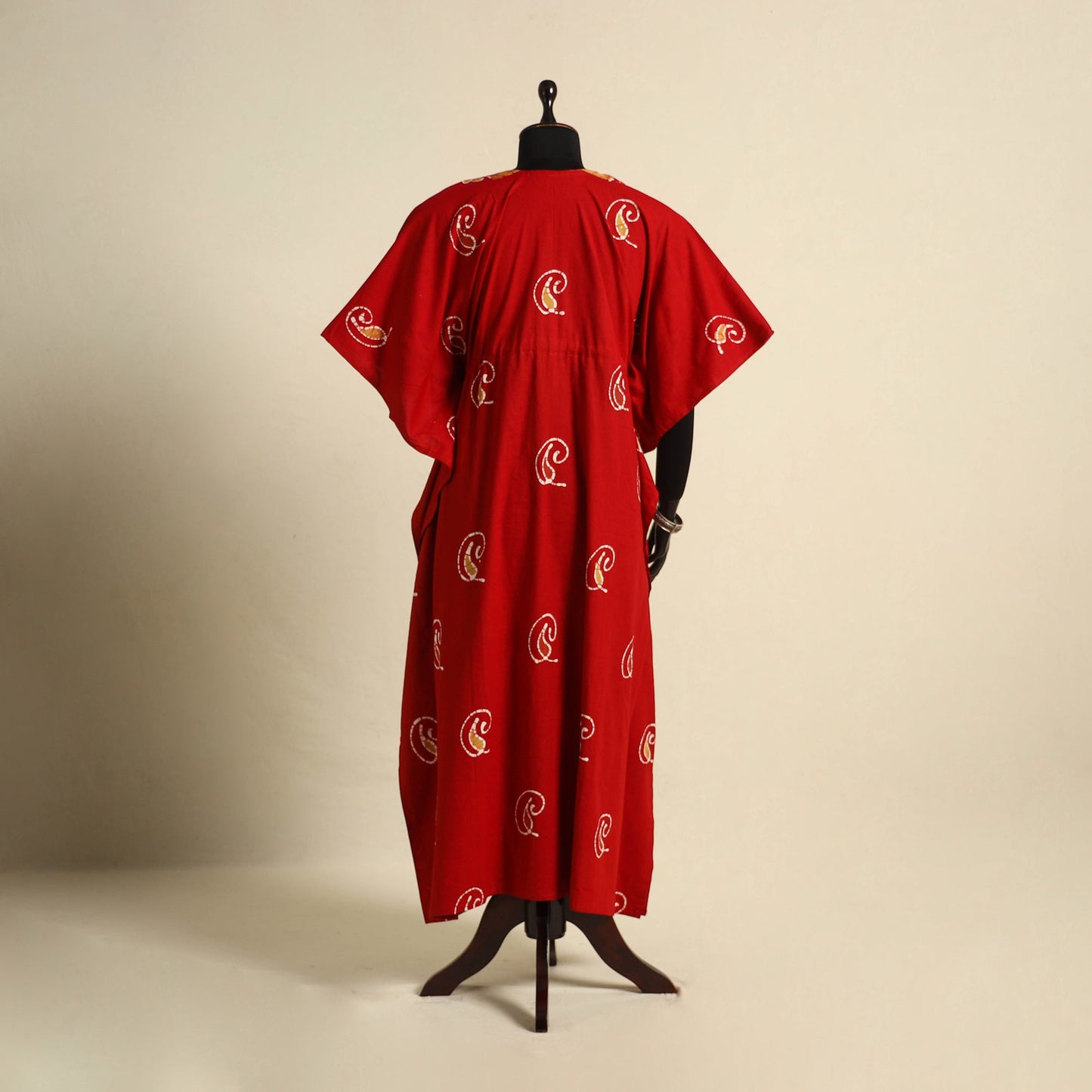 Red - cotton hand batik kaftan with tie-up waist (long) 08