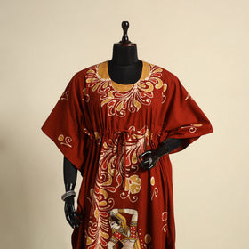 Red - cotton hand batik kaftan with tie-up waist (long) 11