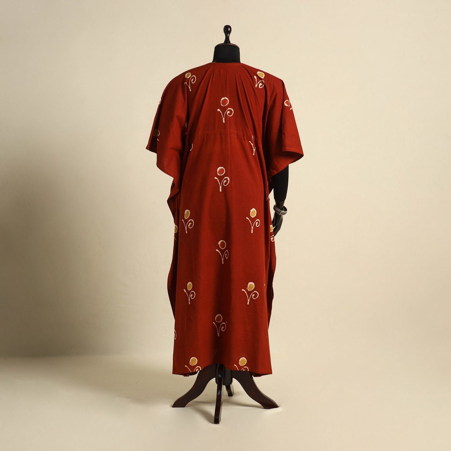 Red - cotton hand batik kaftan with tie-up waist (long) 11
