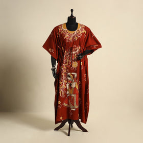 Red - cotton hand batik kaftan with tie-up waist (long) 11