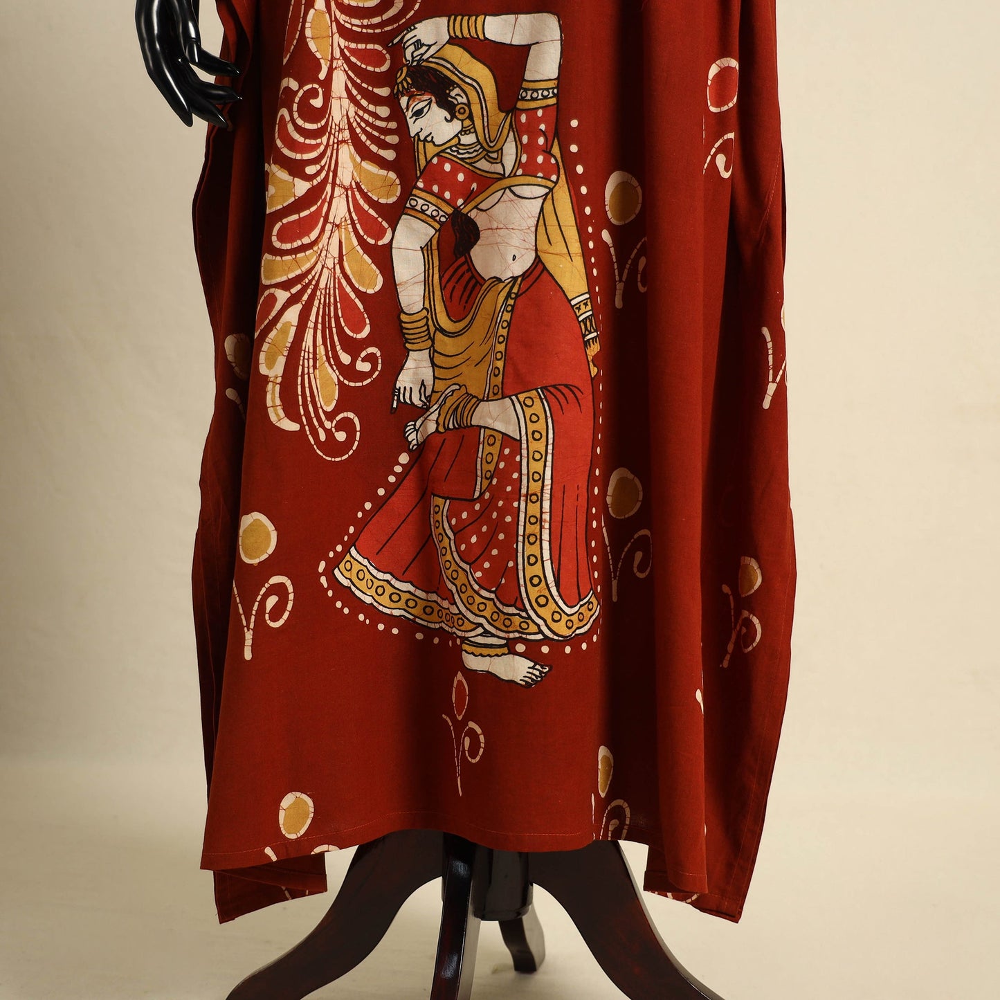 Red - cotton hand batik kaftan with tie-up waist (long) 11