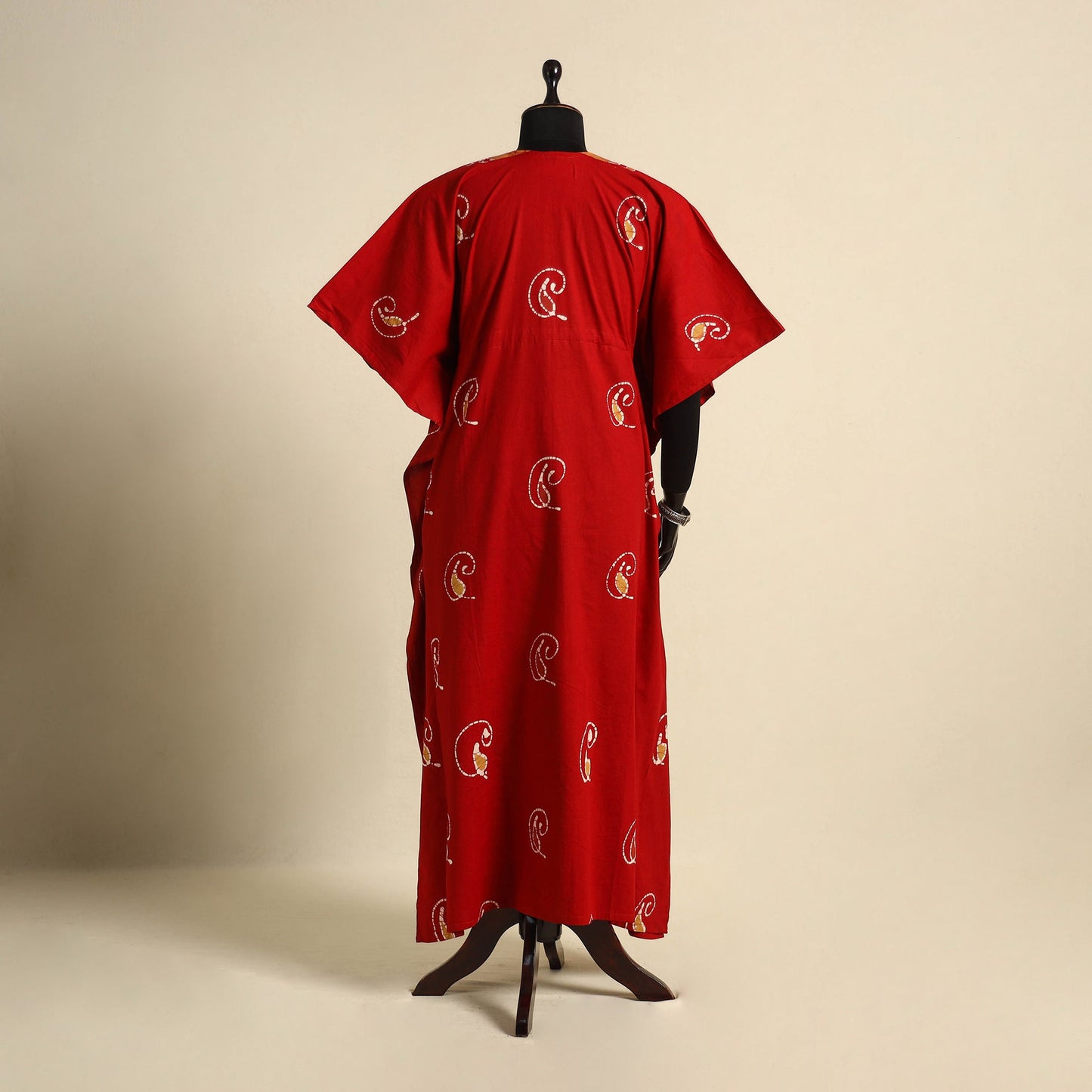 Red - cotton hand batik kaftan with tie-up waist (long) 14