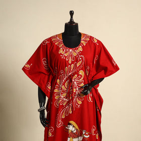 Red - cotton hand batik kaftan with tie-up waist (long) 14