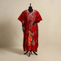 Red - cotton hand batik kaftan with tie-up waist (long) 17