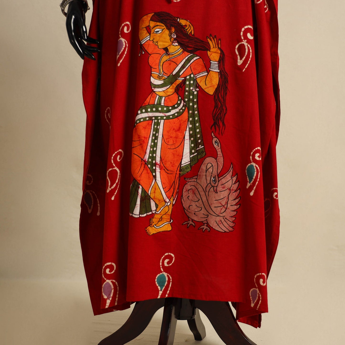 Red - cotton hand batik kaftan with tie-up waist (long) 17