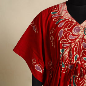Red - cotton hand batik kaftan with tie-up waist (long) 17
