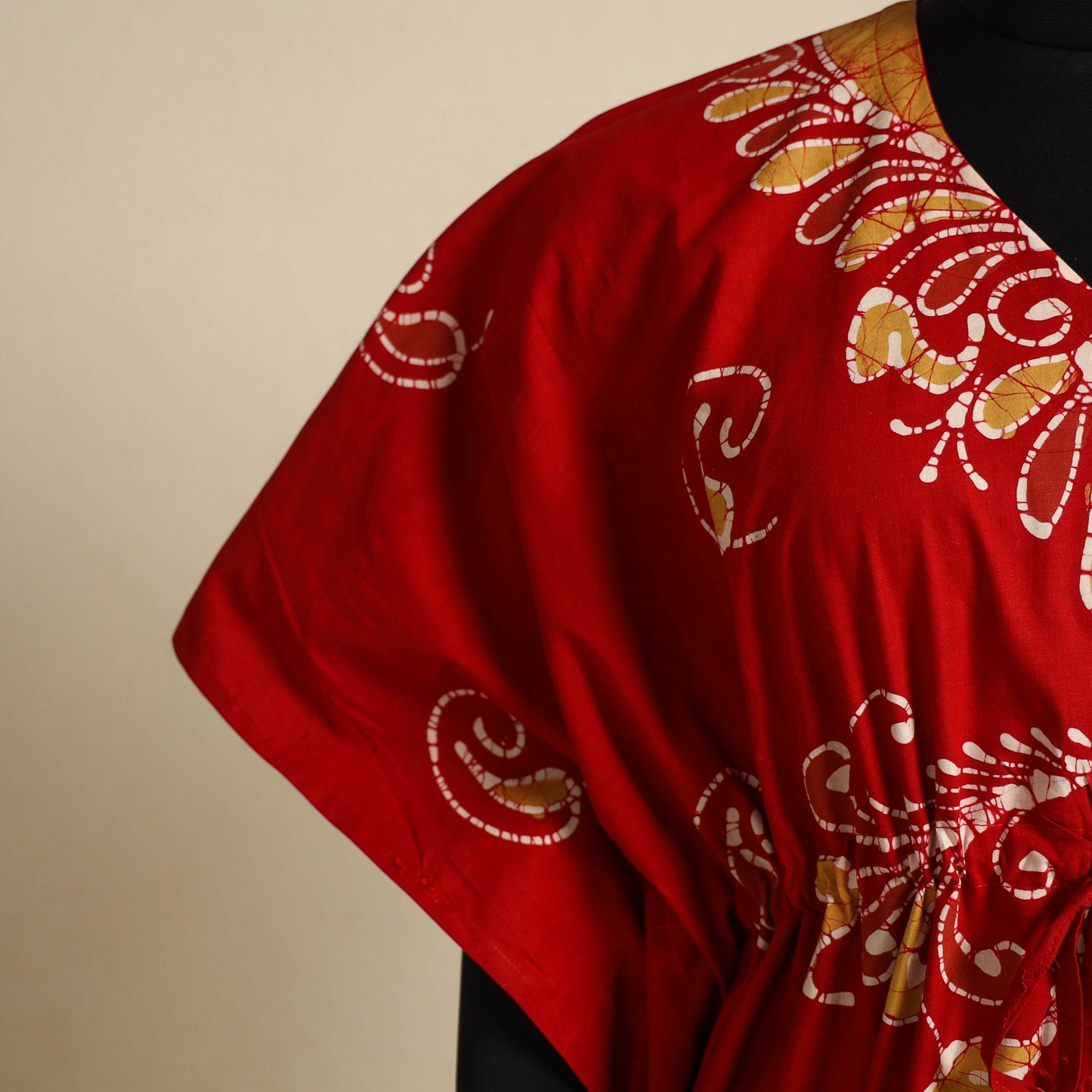 Red - cotton hand batik kaftan with tie-up waist (long) 35