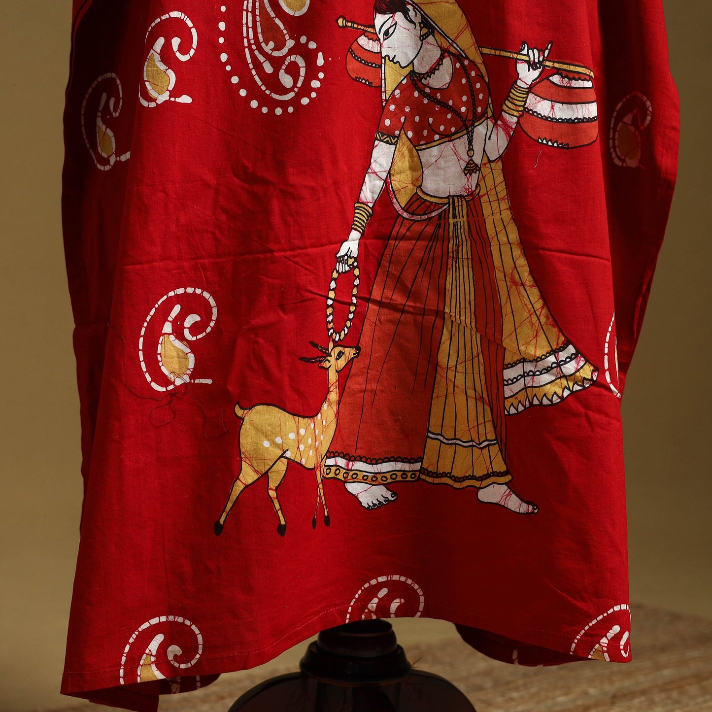 Red - cotton hand batik kaftan with tie-up waist (long) 38