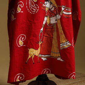 Red - cotton hand batik kaftan with tie-up waist (long) 38