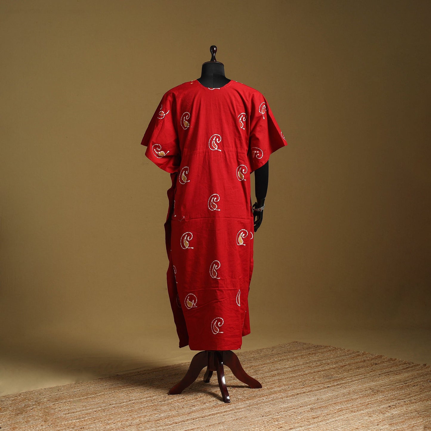 Red - cotton hand batik kaftan with tie-up waist (long) 38