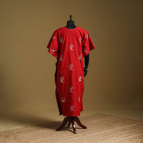 Red - cotton hand batik kaftan with tie-up waist (long) 38