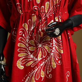 Red - cotton hand batik kaftan with tie-up waist (long) 38