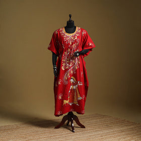 Red - cotton hand batik kaftan with tie-up waist (long) 38