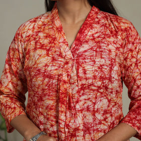 Red Cotton Hand Batik Print Kurta Set (Set of 3)