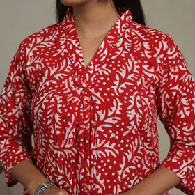 Red Cotton Hand Batik Print Kurta Set (Set of 3)