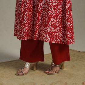 Red Cotton Hand Batik Print Kurta Set (Set of 3)