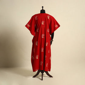 Red - cotton hand batik kaftan with tie-up waist (long) 08