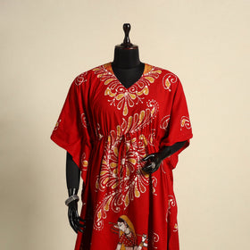 Red - cotton hand batik kaftan with tie-up waist (long) 08