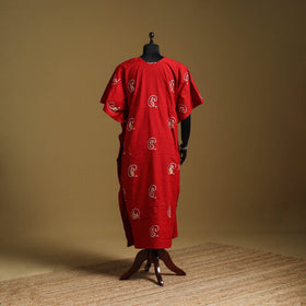Red - cotton hand batik kaftan with tie-up waist (long) 38