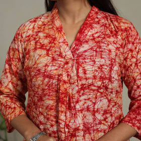 Red Cotton Hand Batik Print Kurta Set (Set of 3)