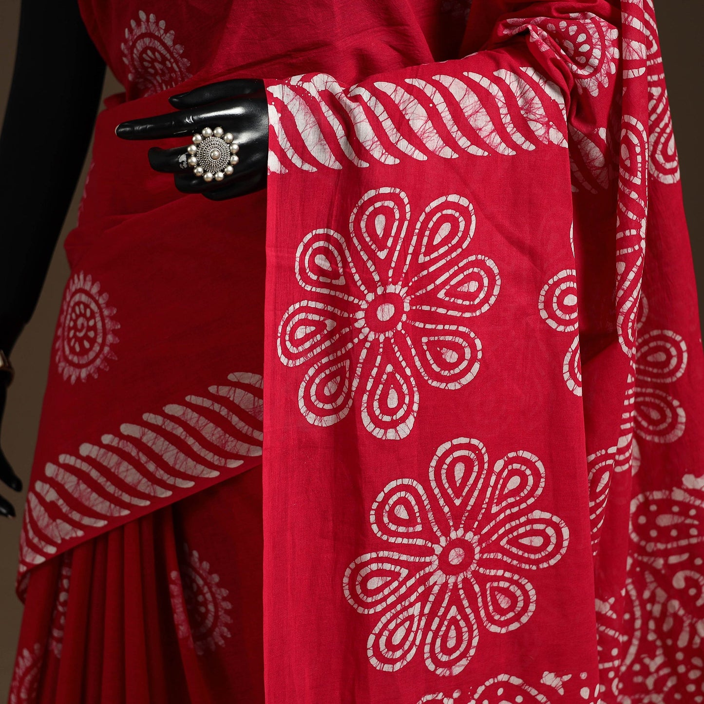 Red - cotton hand batik saree 06 - handcrafted