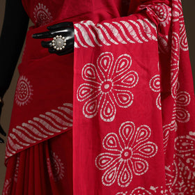 Red - cotton hand batik saree 06 - handcrafted