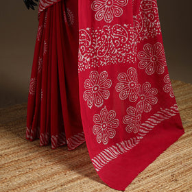 Red - cotton hand batik saree 06 - handcrafted