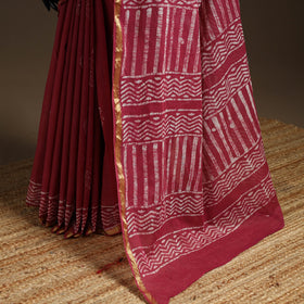 Red - cotton hand batik saree with blouse 04 - handcrafted