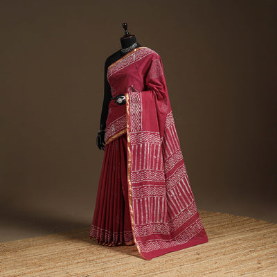 Red - cotton hand batik saree with blouse 04 - handcrafted