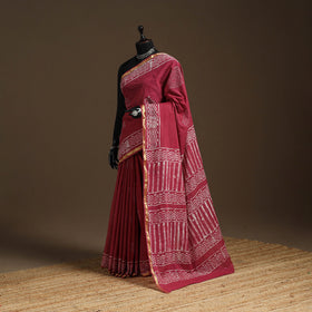 Red - cotton hand batik saree with blouse 04 - handcrafted