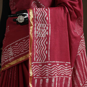 Red - cotton hand batik saree with blouse 04 - handcrafted