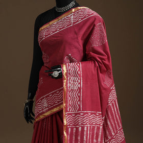 Red - cotton hand batik saree with blouse 04 - handcrafted