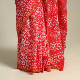 Red Cotton Hand Batik Print Saree with Blouse Piece