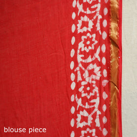 Red Cotton Hand Batik Print Saree with Blouse Piece