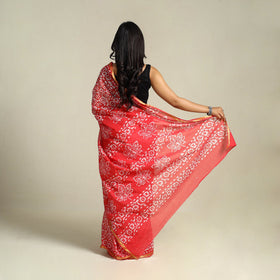Red Cotton Hand Batik Print Saree with Blouse Piece