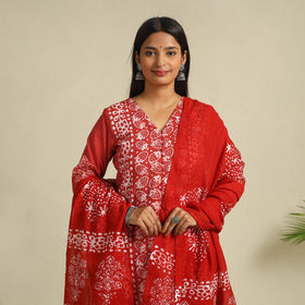Buy Red Cotton Hand Batik Print Suit Set