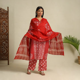 Buy Red Cotton Hand Batik Print Suit Set