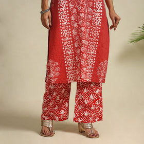 Buy Red Cotton Hand Batik Print Suit Set