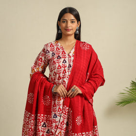Buy Red Cotton Hand Batik Print Suit Set