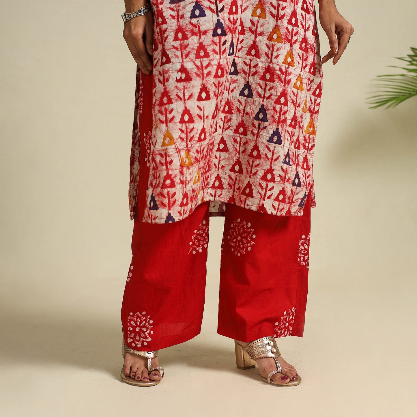 Buy Red Cotton Hand Batik Print Suit Set